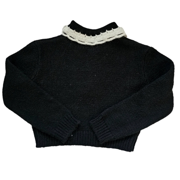 ODTD New York classy retro style Black white round collar knit sweater cropped S - Picture 2 of 6